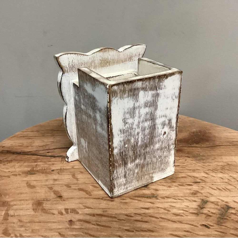 ⚪️ Rustic Solid Wood Owl Design Pencil / Pen / Business Card Holder - Like New